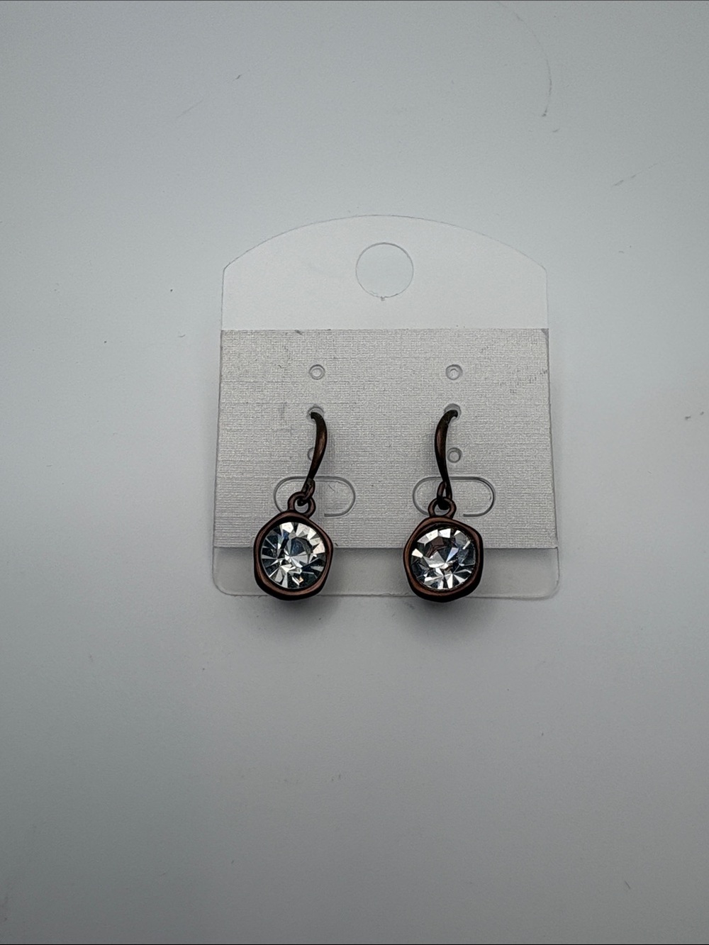 Clear Crystal Drop Earrings with Bronze-Tone Setting